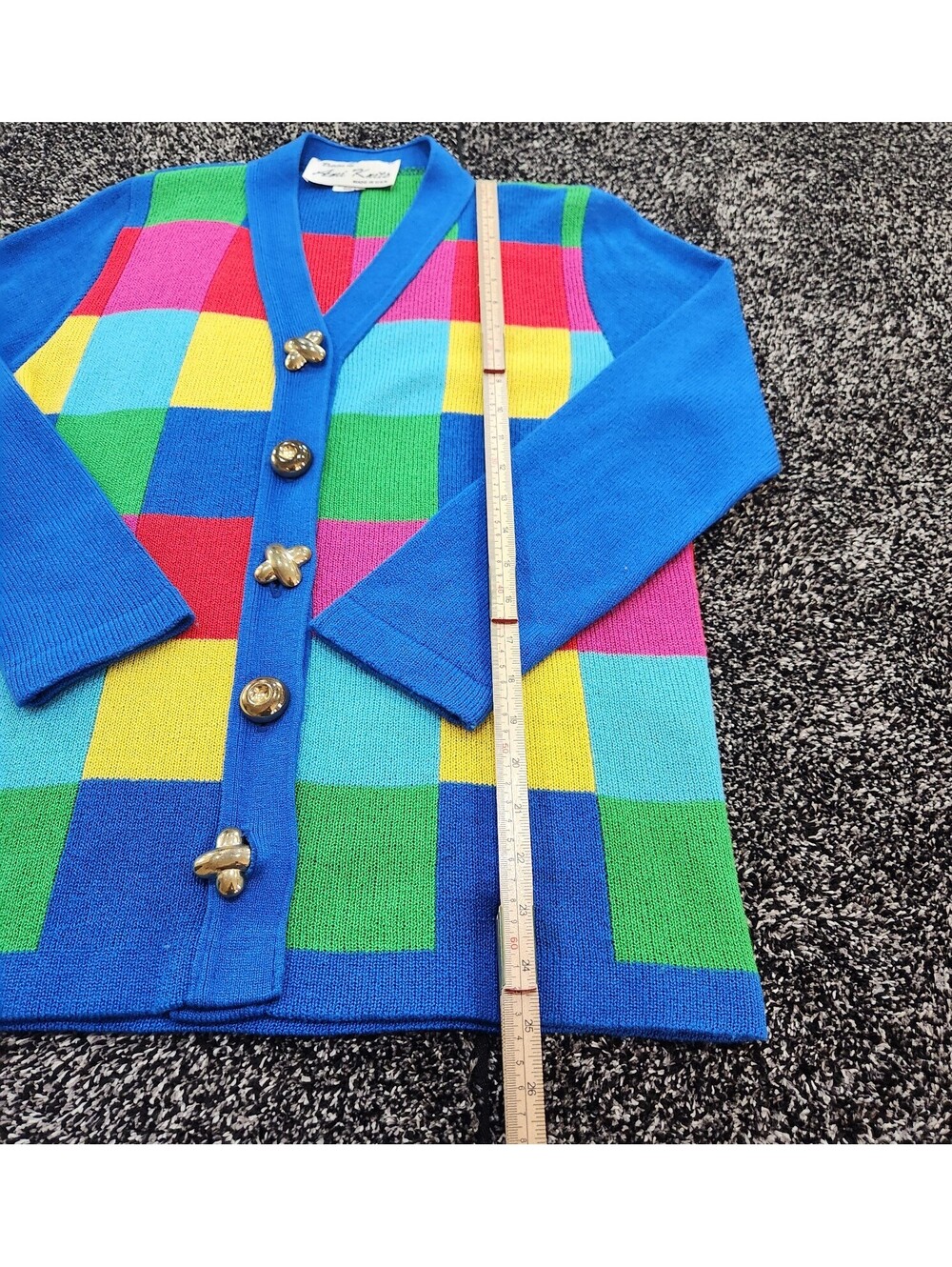 Vtg 80s Ami Knits Petites Colorblock Cardigan Sweater Womens 6 Multicolor Plaid - Picture 5 of 9
